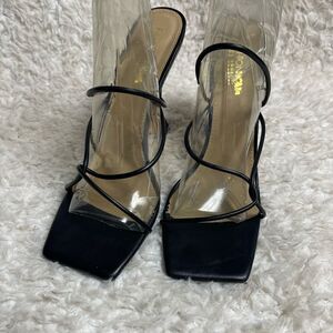 Fashion Nova Hickey Black strappy Sandals square toe 5” heels SZ11.